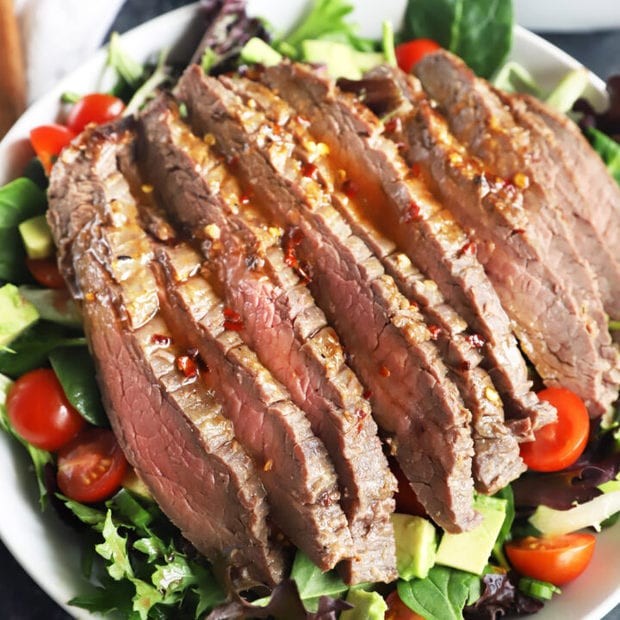 Big steak salad in a bowl photo