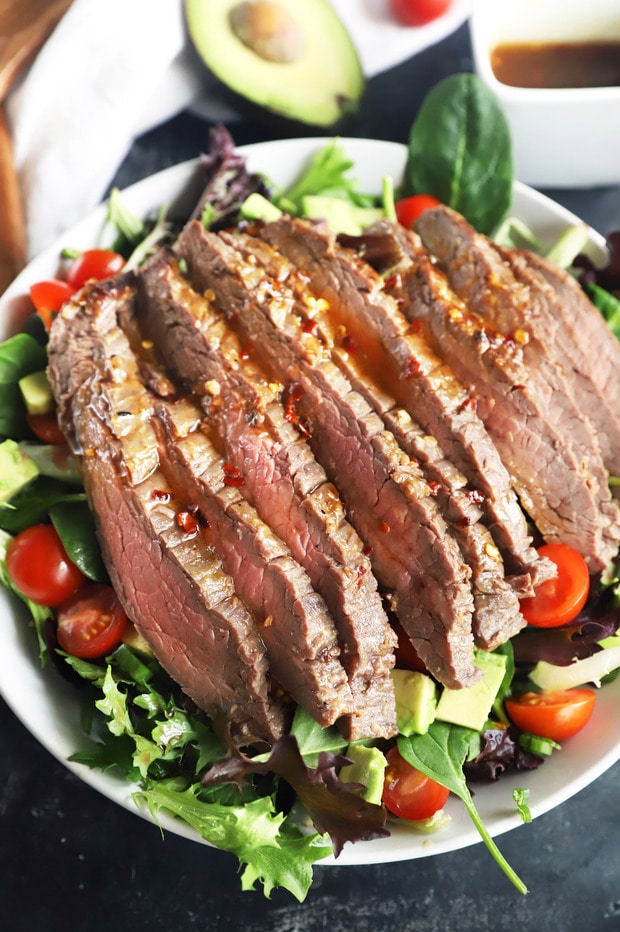 Big steak salad in a bowl photo