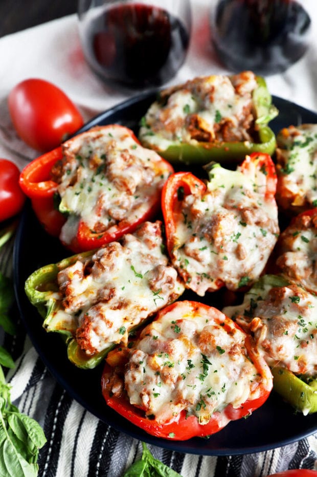 Overhead side photo of stuffed peppers 