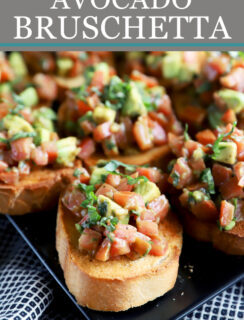 Pinterest image of avocado bruschetta