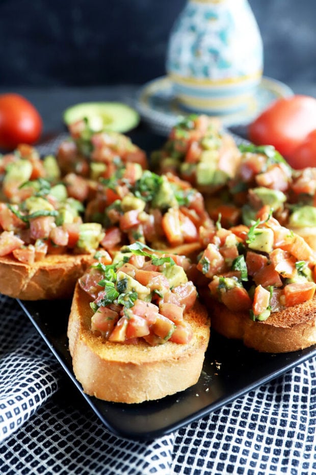 Side picture of bruschetta on toast