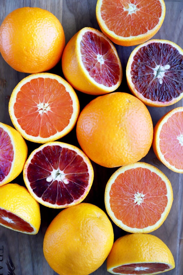 Overhead photo blood and cara cara oranges