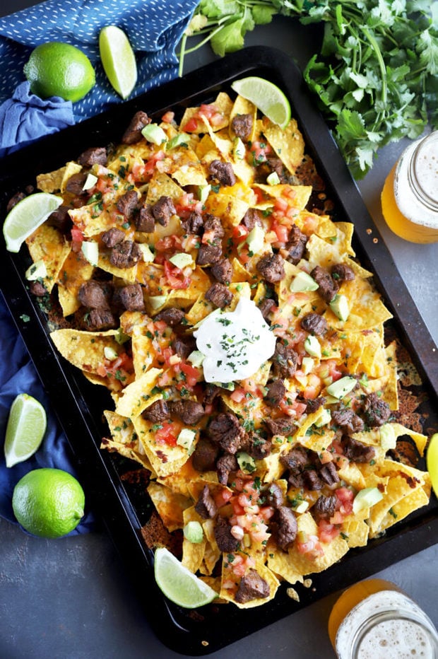 Overhead photo carne asada nachos