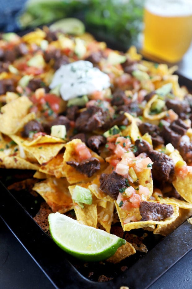 Side photo of steak nachos