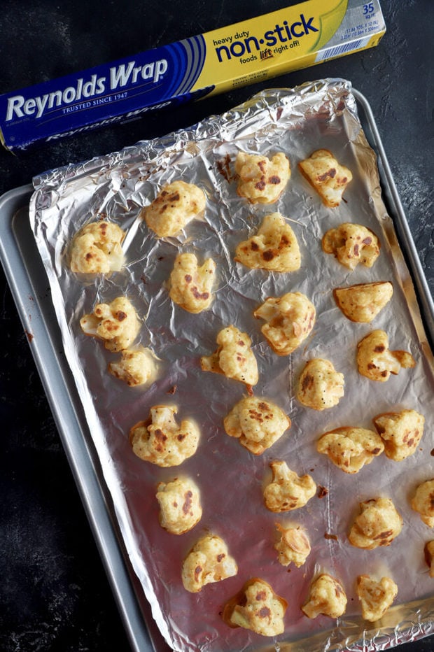 Overhead photo of baked cauliflower