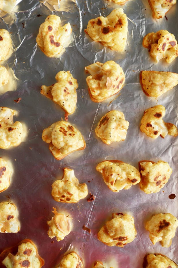 Baked cauliflower on foil-lined pan picture