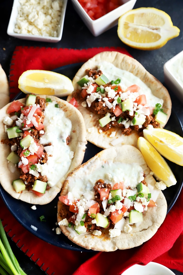 Greek Ground Beef Pitas