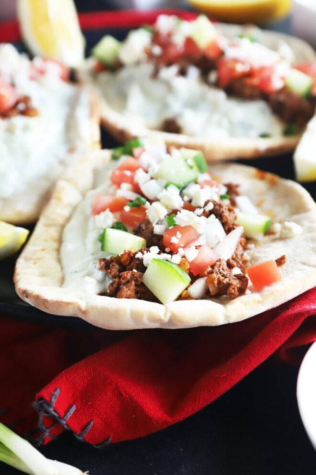 Greek pita on a plate photo 