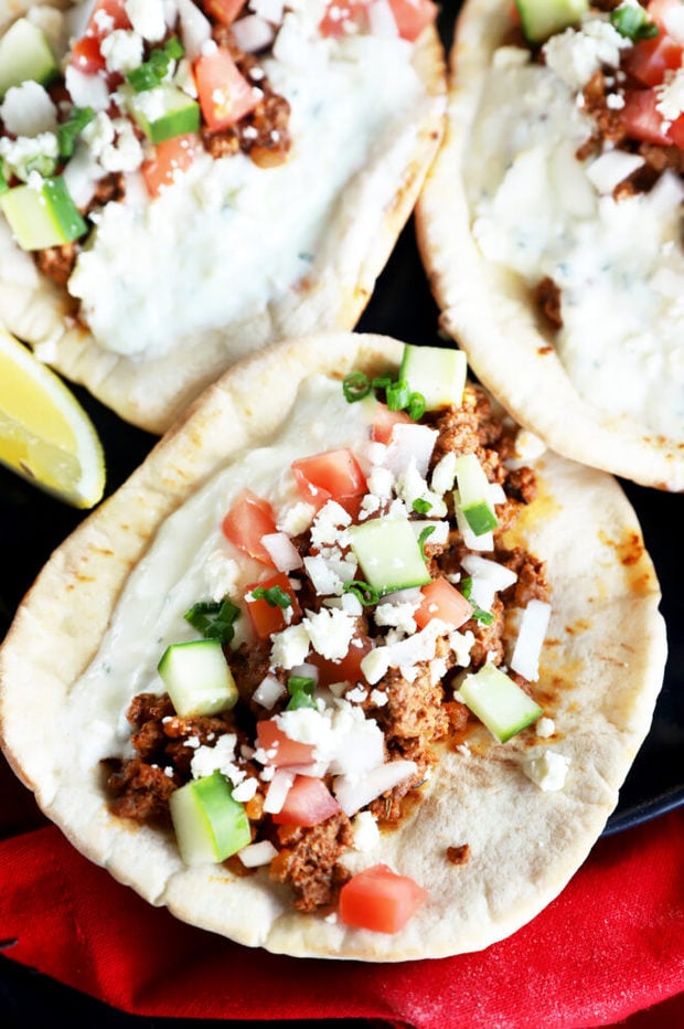 Overhead picture of ground beef pitas