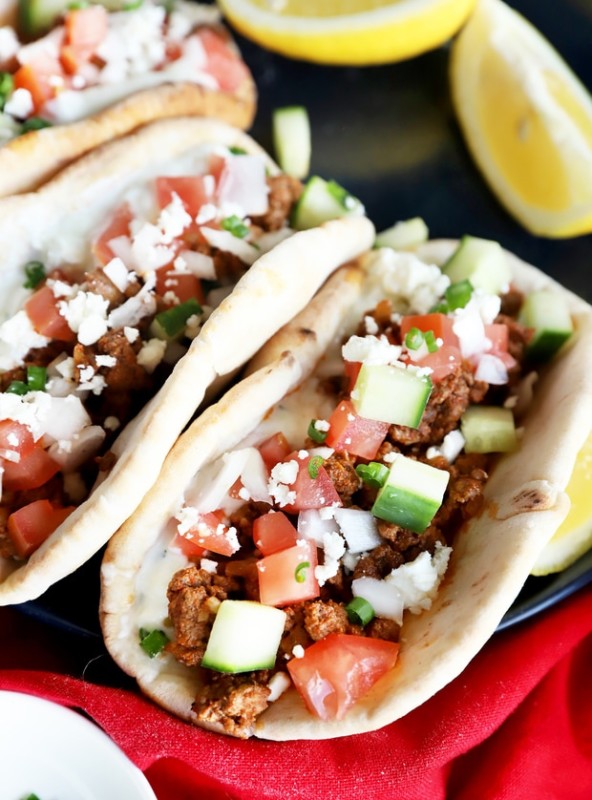 Greek pitas with ground beef photo