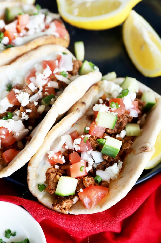 Greek pitas with ground beef photo