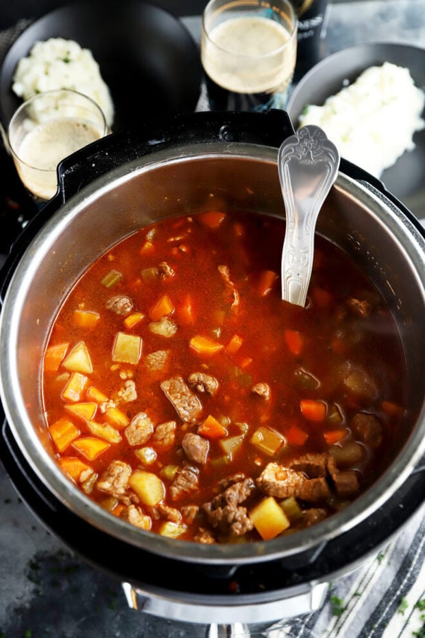 Overhead photo of stew in pressure cooker