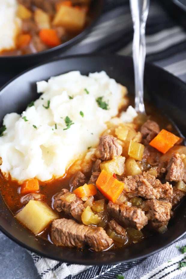 Bowl of Instant Pot Irish beef stew