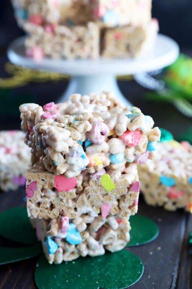 Lucky Charms cereal treats in a pile photo