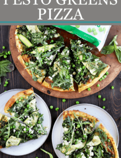 Pesto greens pizza Pinterest image