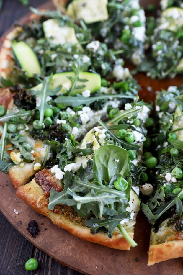 Pizza with kale and zucchini image