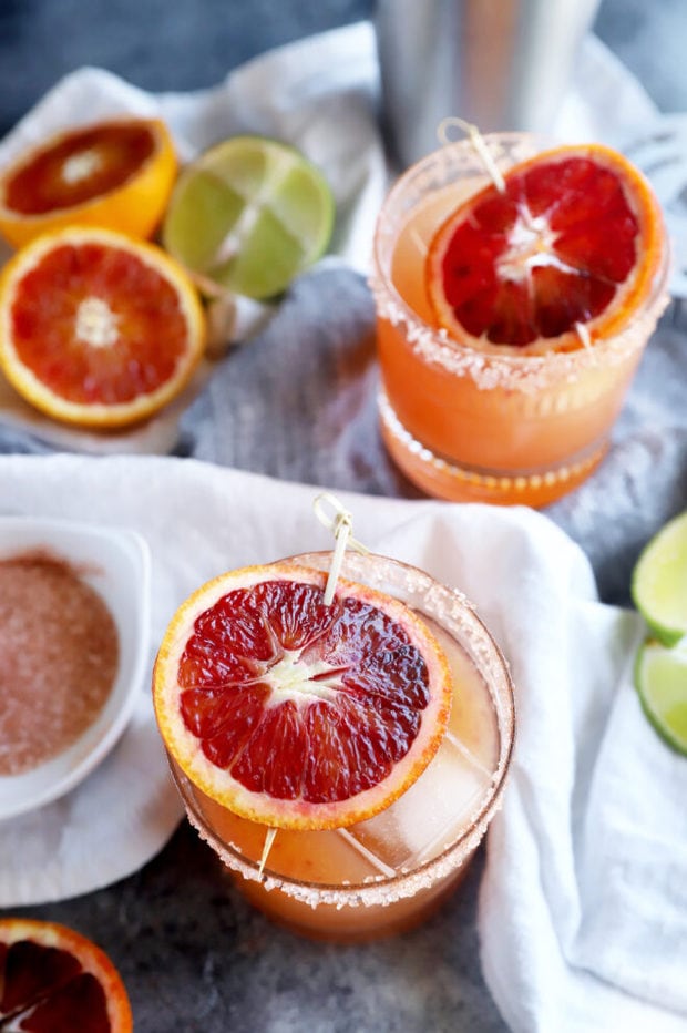 Blood orange margaritas in glasses photo