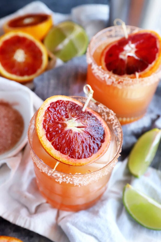 Side photo of spicy blood orange margarita