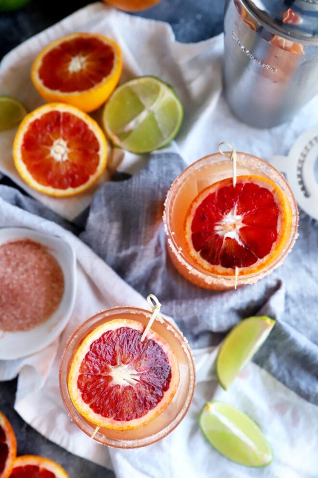 Overhead photo of orange margaritas