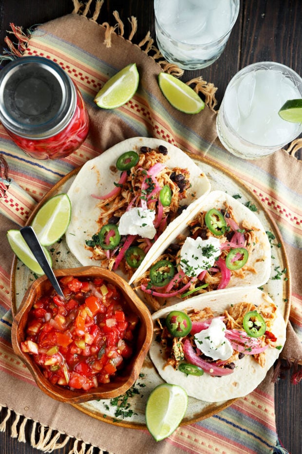 Overhead photo Instant Pot chipotle chicken tacos