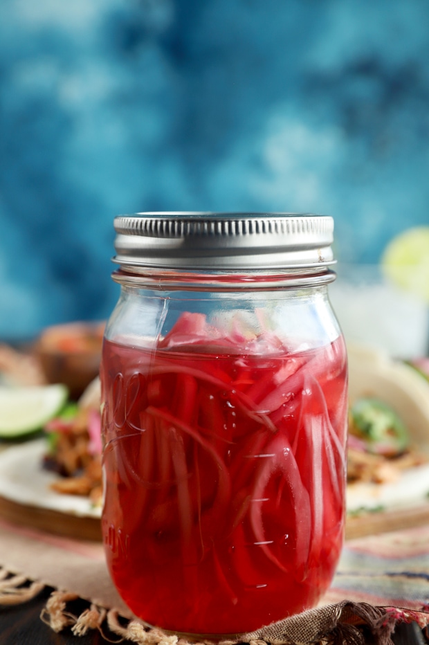 Jar of quick pickled red onions