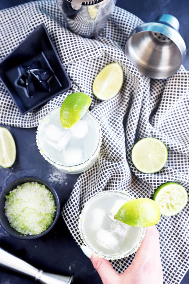 Overhead photo of limeade margaritas 