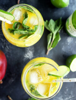 Overhead photo of mango mojito mocktail