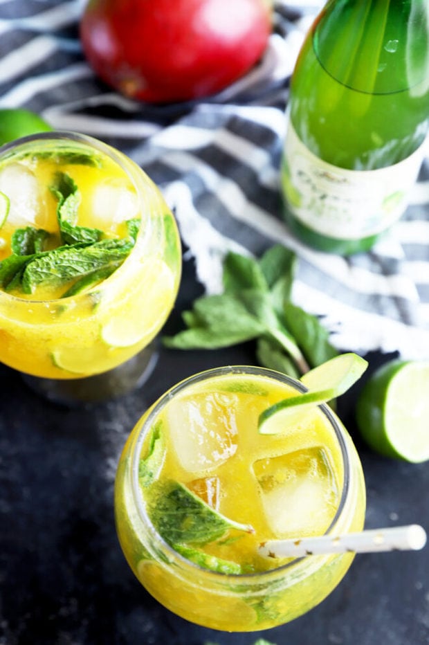 Overhead photo of mango mojito mocktails