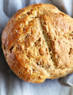 Overhead photo no yeast white bread loaf