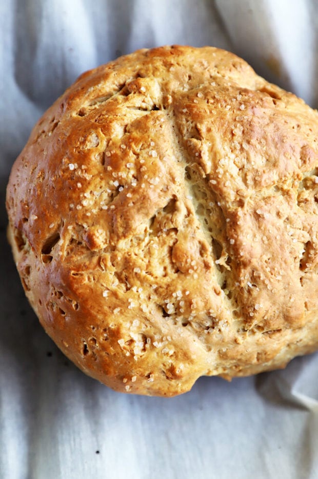 Overhead photo no yeast white bread loaf