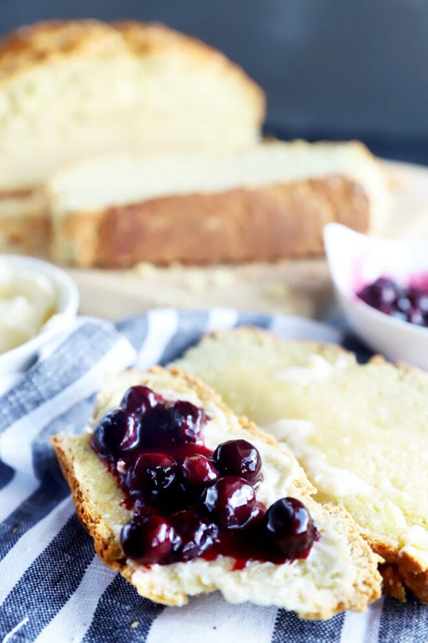 Blueberry jam on slices of bread photo