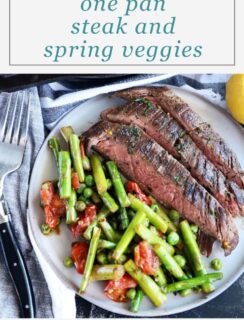 Pinterest image for one pan steak and vegetables