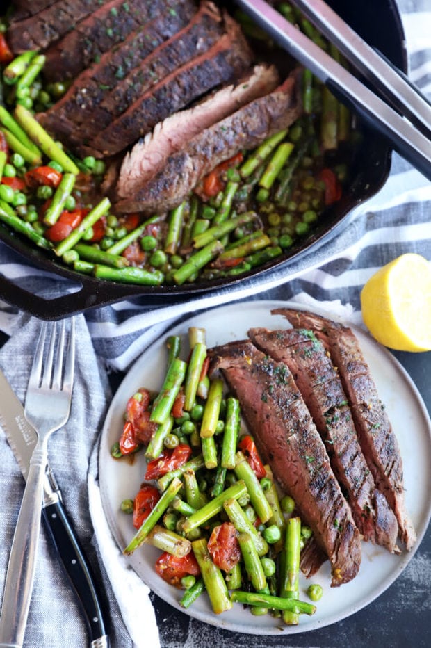 Overhead photo of one pan steak on a plate