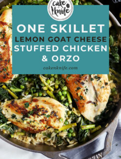 Pinterest image of One Skillet Lemon Goat Cheese Stuffed Chicken