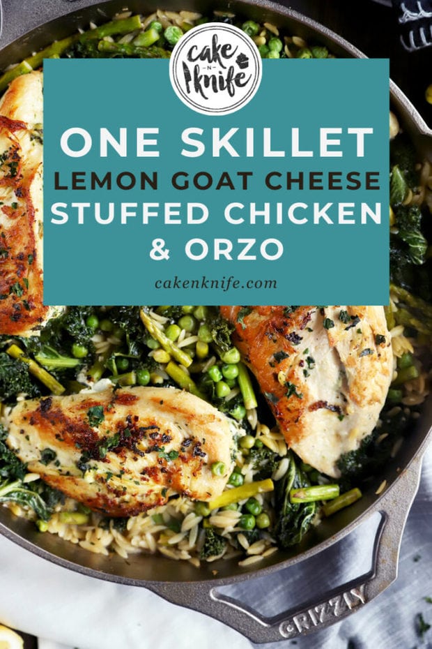 Pinterest image of One Skillet Lemon Goat Cheese Stuffed Chicken