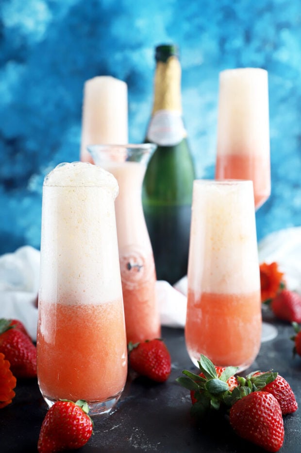 Strawberry mimosas in flutes picture