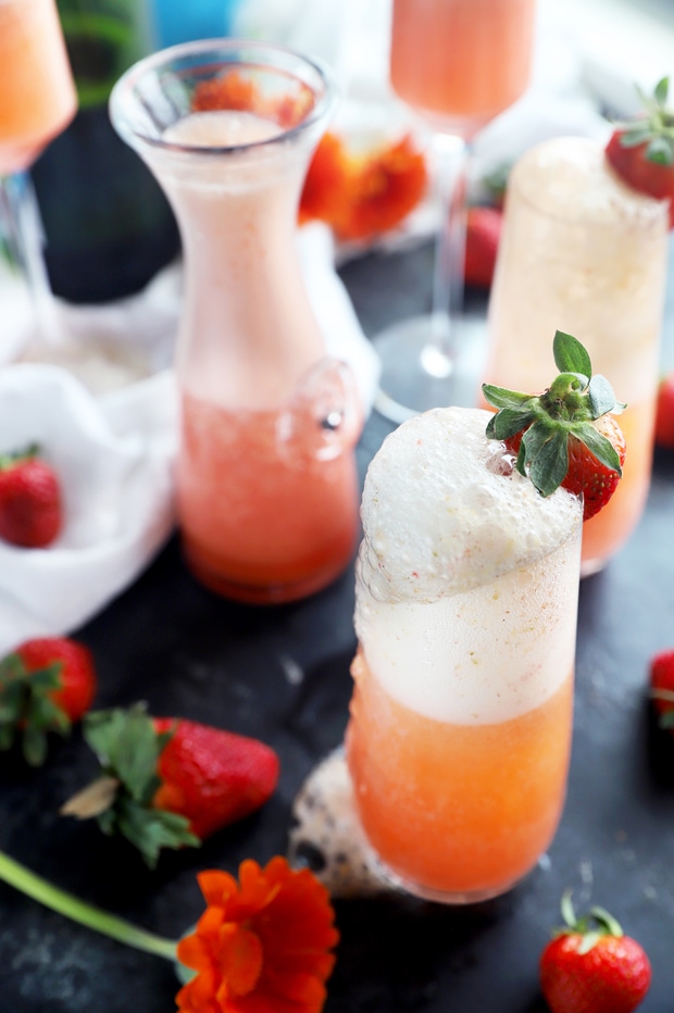 Strawberry mimosa with fresh strawberry photo