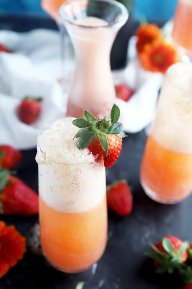 Overhead picture of mimosas in glasses