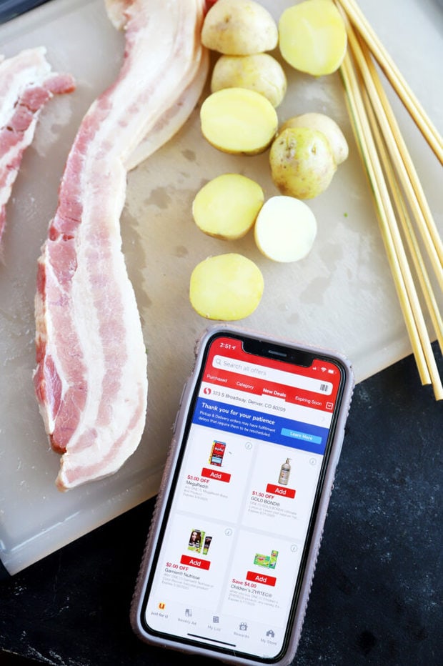 Assembling bacon and potato skewers image