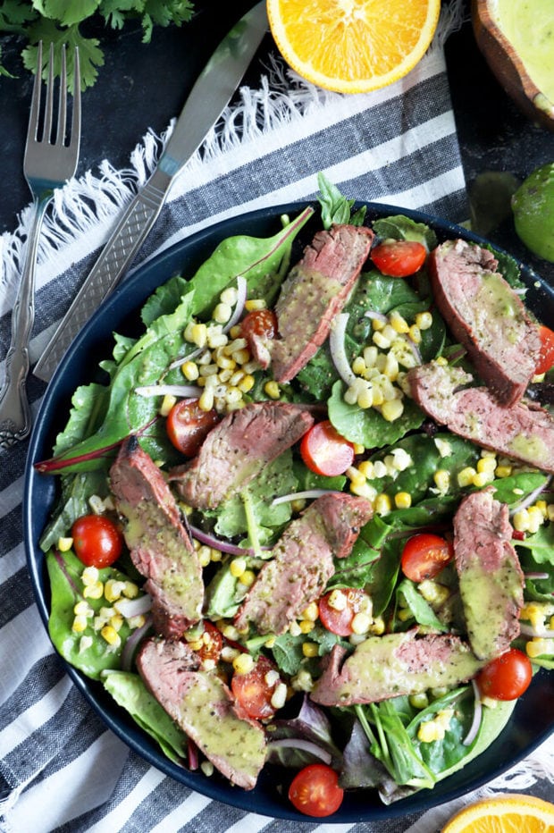 Summer salad overhead picture with corn