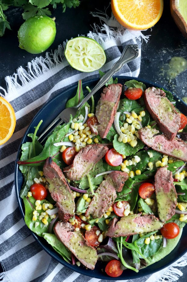 Overhead steak salad picture