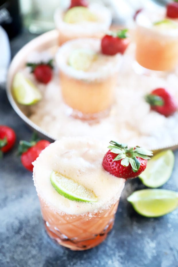 Strawberry margarita mimosa cocktail in a glass image