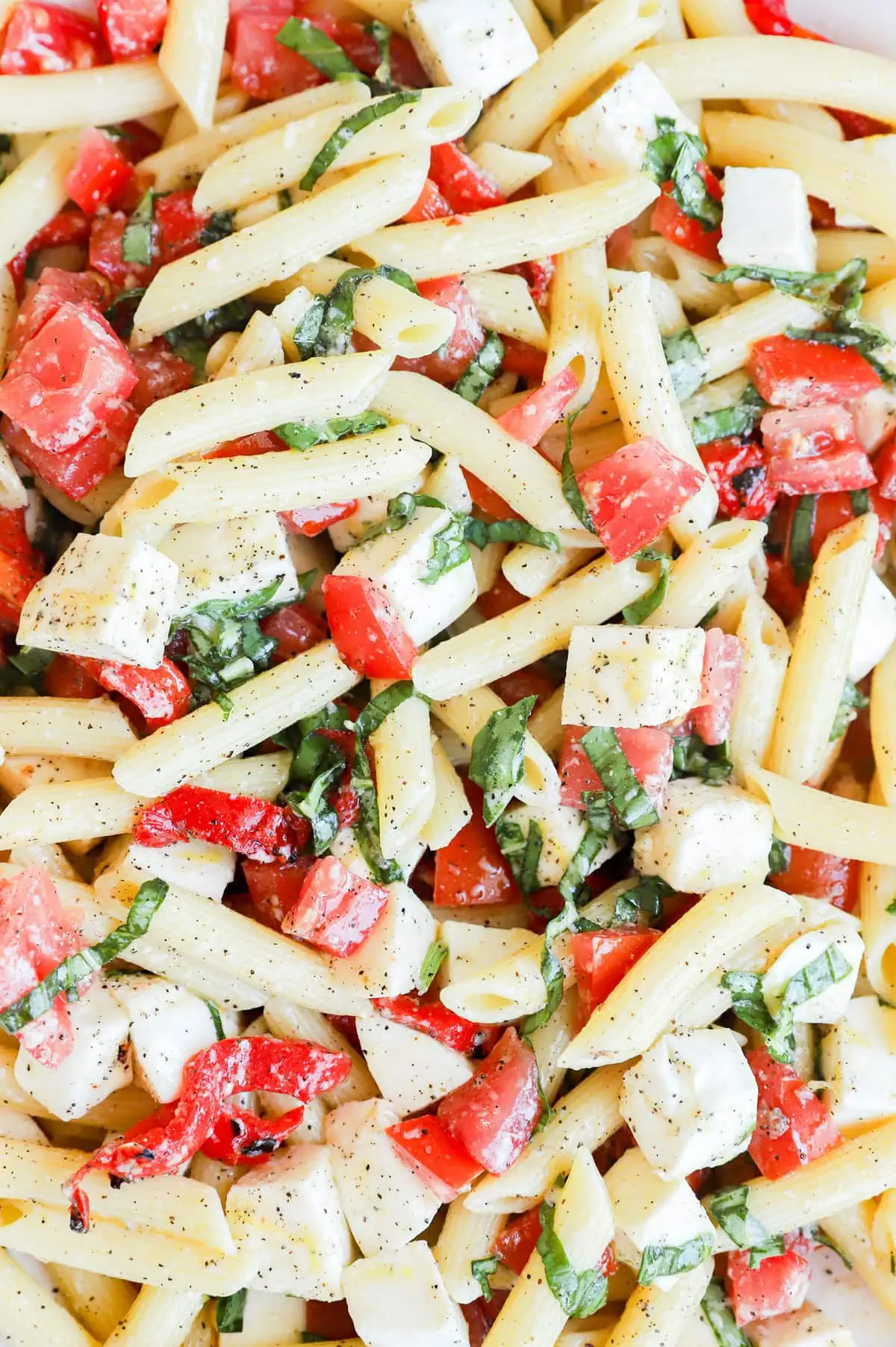 close up shot of summer lemon pasta salad
