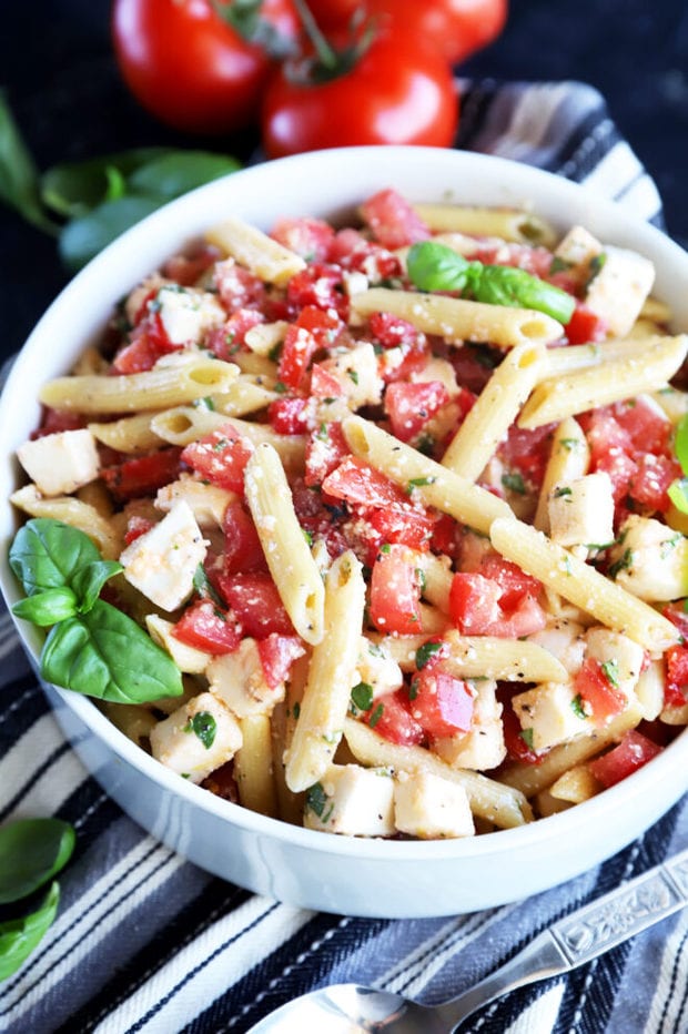 Bowl of summer pasta salad photo