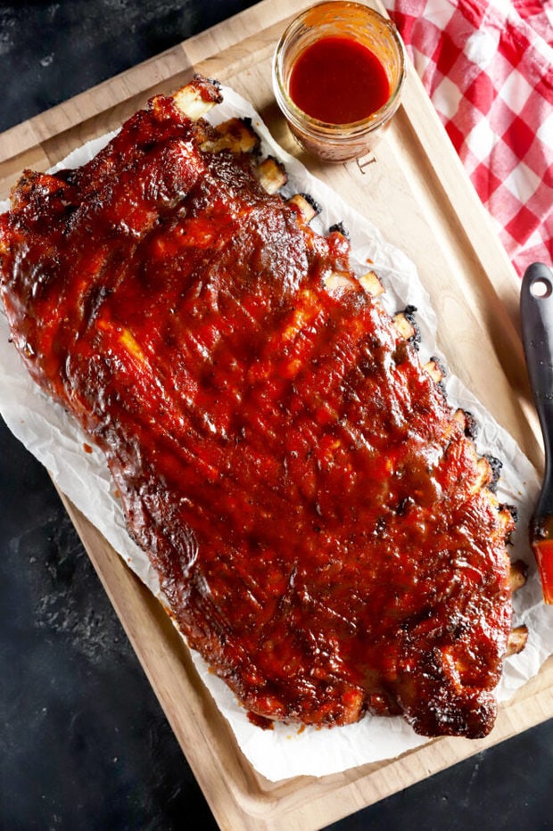 BBQ apple cider ribs photo on cutting board