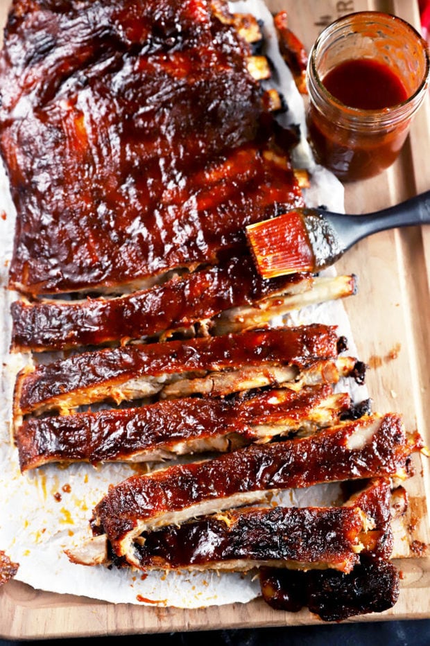 Sliced bbq apple cider ribs photo