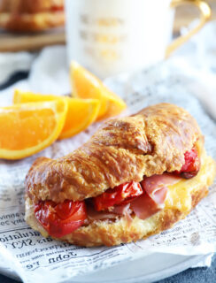 Side photo of breakfast prosciutto sandwich