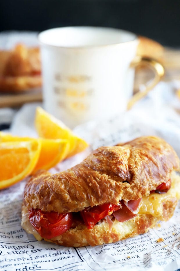 Breakfast Croissant Sandwich photo on paper