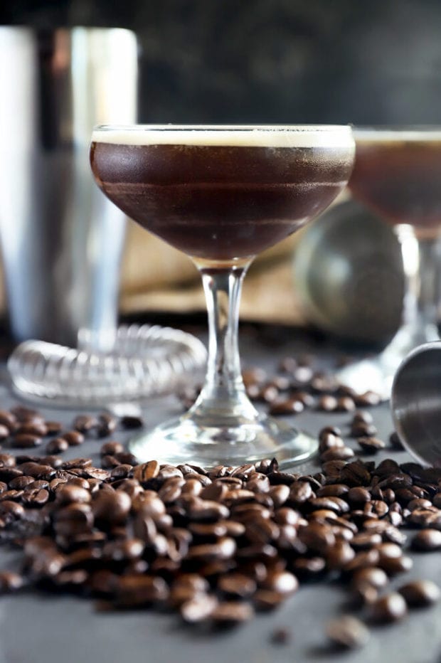 Side photo of coffee beans and martinis