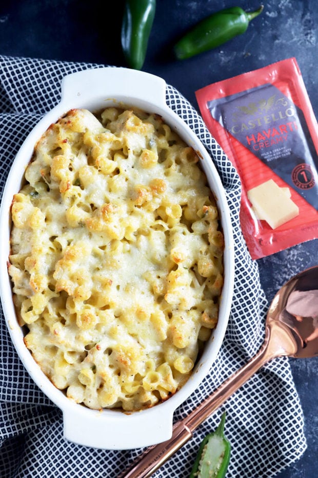 Overhead picture of baked mac and cheese